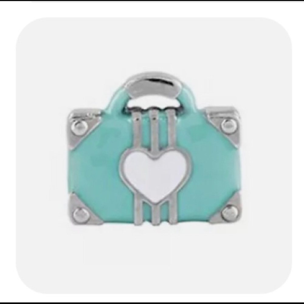 Origami Owl Aqua Travel Suitcase with White Heart Charm